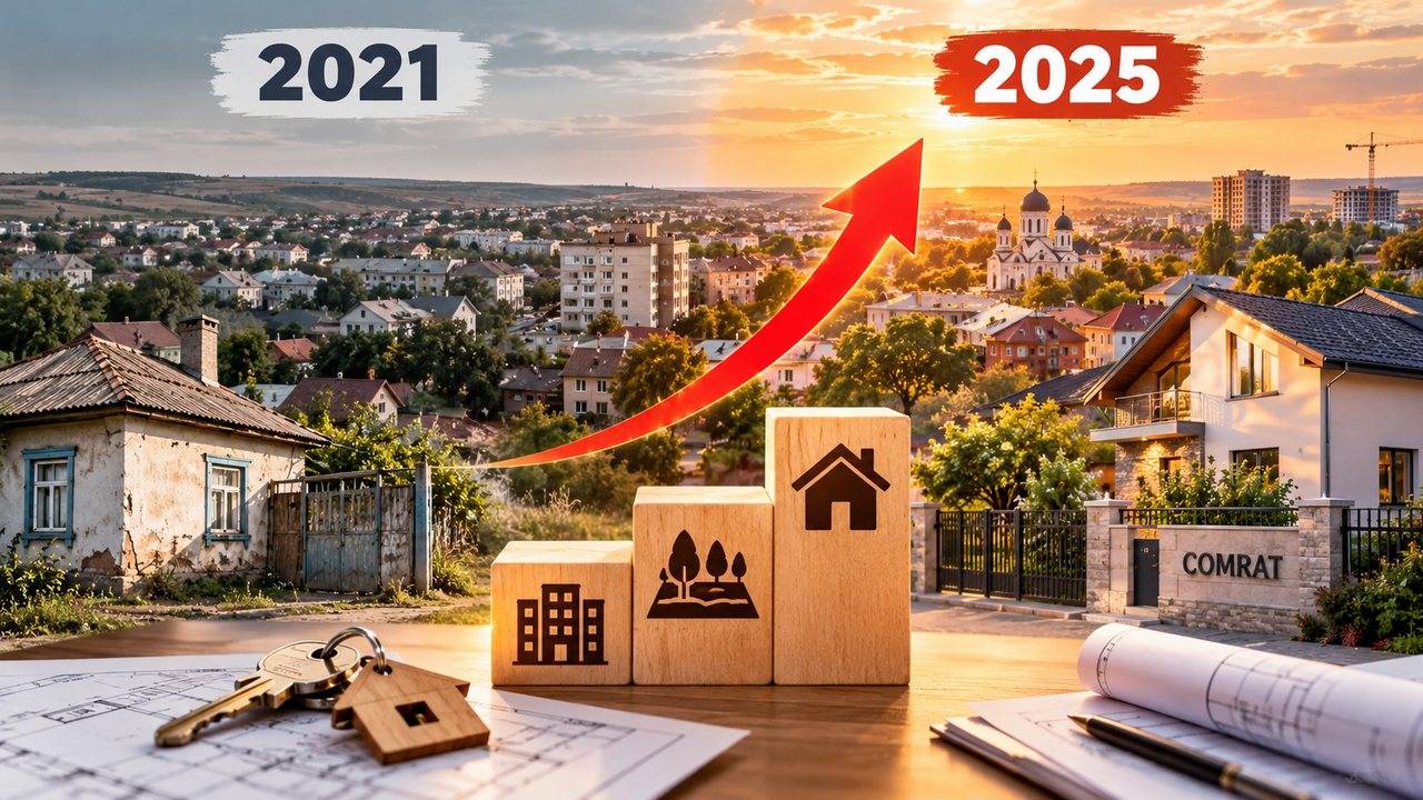 Изменение рынка недвижимости Комрата с 2021 по 2025 год — старый и современный дом, рост цен на жильё и землю